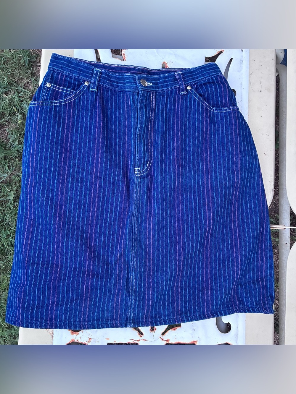 Hunters Glen Vintage Women’s Navy Pinstripe Midi Skirt Denim Pinup Sz 13/ M